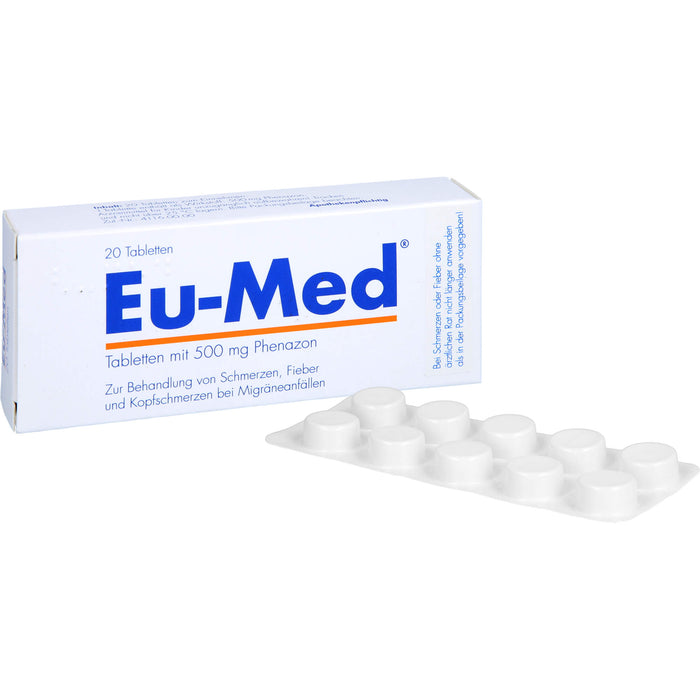 Eu-Med Pharmore Tabletten mit 500 mg Phenazon bei Schmerzen und Fieber, 20 St. Tabletten