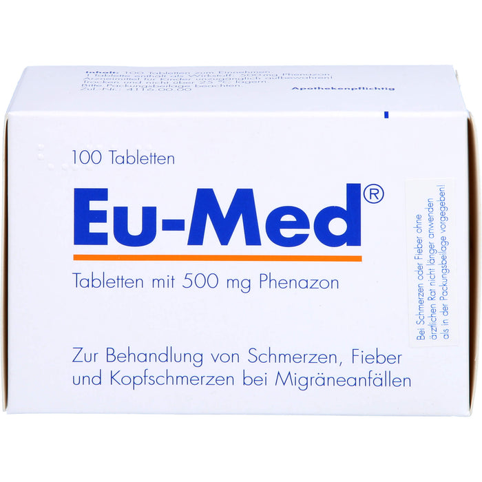 Eu-Med Tabletten bei Schmerzen und Migräne, 100 St. Tabletten