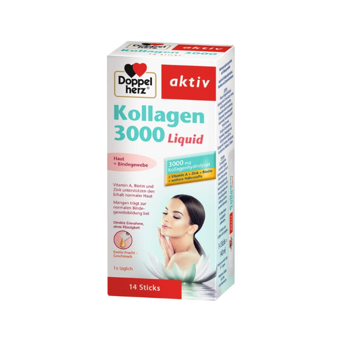 Doppelherz aktiv Kollagen 3000 Liquid Sticks für die Haut und das Bindegewebe, 14 St. Sticks