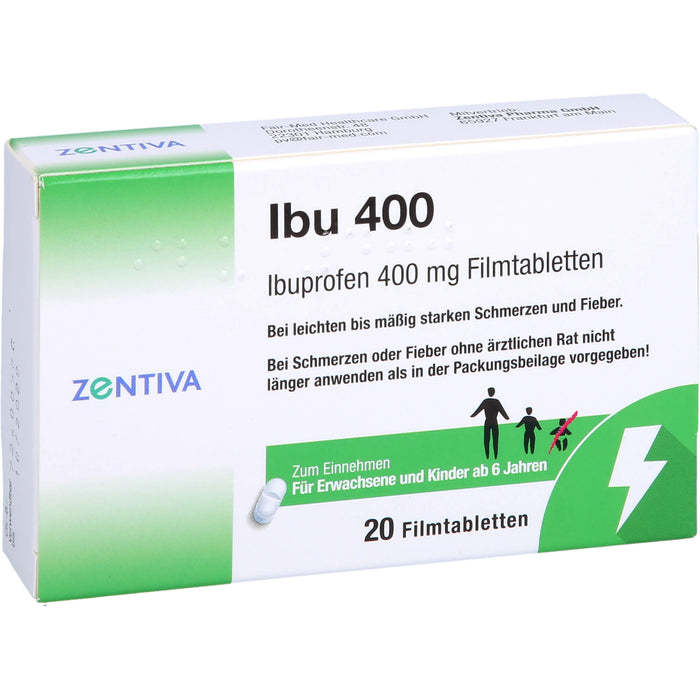 Zentiva Ibu 400 Filmtabletten bei Schmerzen und Fieber, 20 St. Tabletten