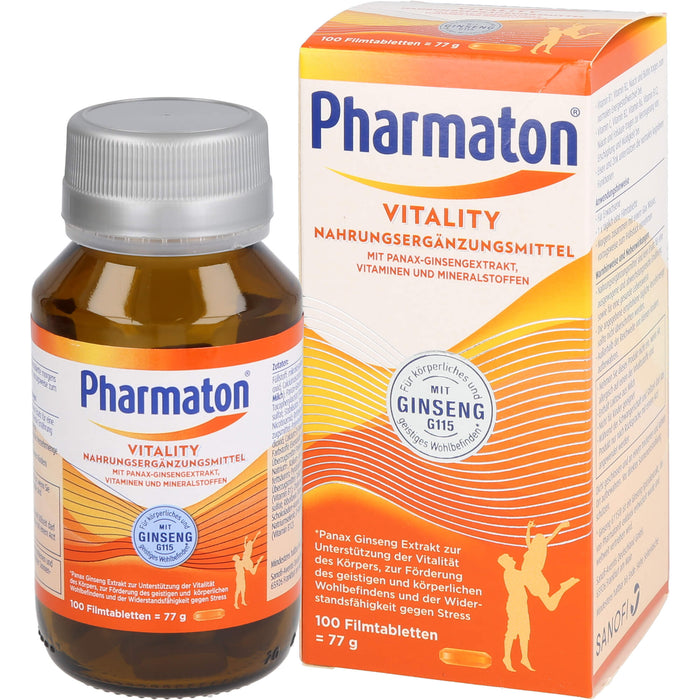 Pharmaton Vitality Tabletten mit Ginseng Extrakt, Vitaminen & Mineralstoffen, 100 pc Tablettes