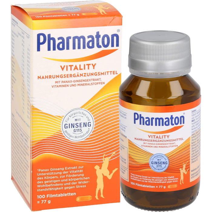 Pharmaton Vitality Tabletten mit Ginseng Extrakt, Vitaminen & Mineralstoffen, 100 pc Tablettes