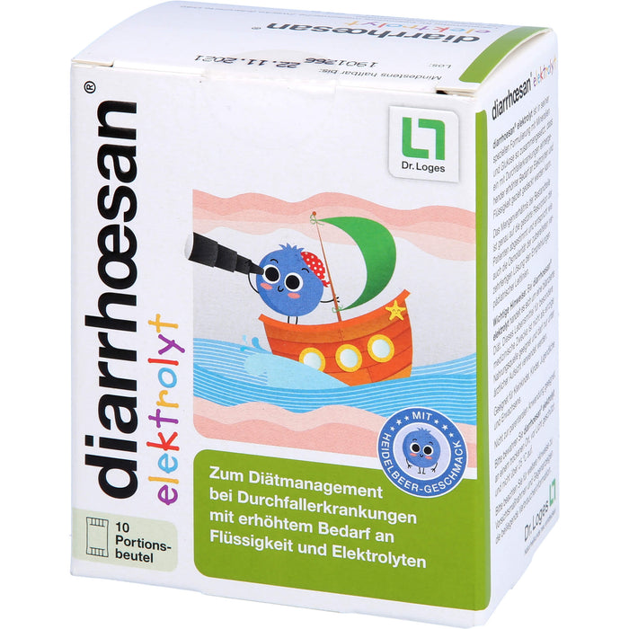 Diarrhoesan elektrolyt Pulver bei Durchfallerkrankungen für Kinder und Erwachsene mit Heidelbeergeschmack, 10 pc Sachets