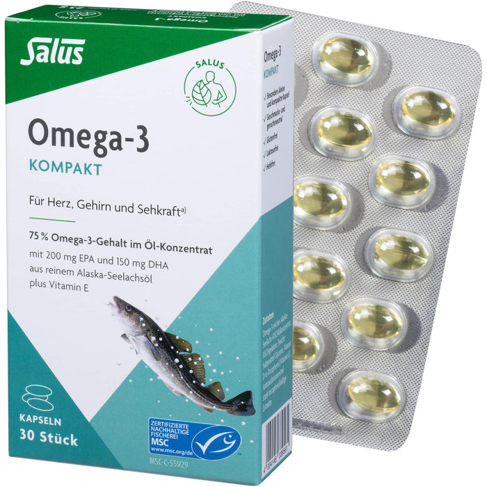 Salus Omega-3 Kompakt Kapseln aus reinem Alaska-Seelachsöl, 30 pc Capsules