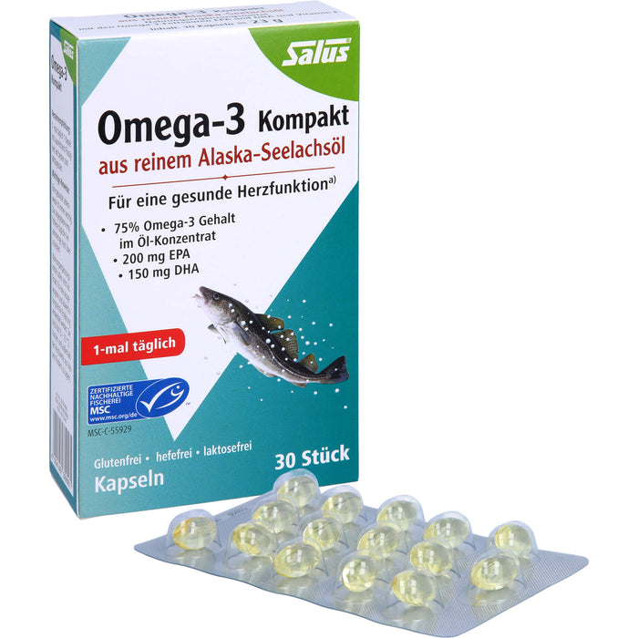 Salus Omega-3 Kompakt Kapseln aus reinem Alaska-Seelachsöl, 30 pc Capsules