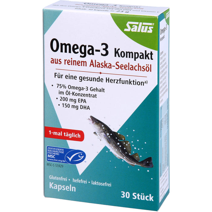 Salus Omega-3 Kompakt Kapseln aus reinem Alaska-Seelachsöl, 30 pc Capsules