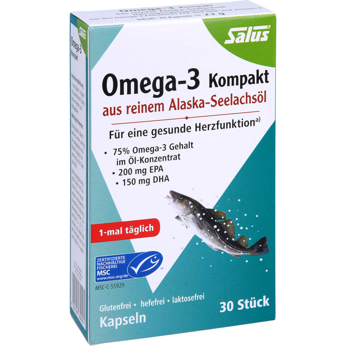 Salus Omega-3 Kompakt Kapseln aus reinem Alaska-Seelachsöl, 30 pc Capsules
