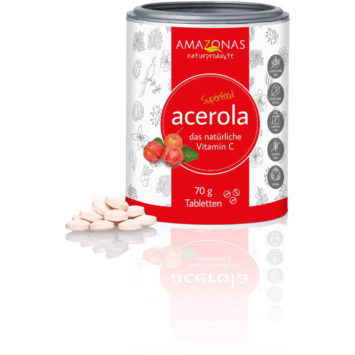 AMAZONAS Acerola Vitamin C ohne Zuckerzusatz Lutschtabletten, 70 g Bonbons