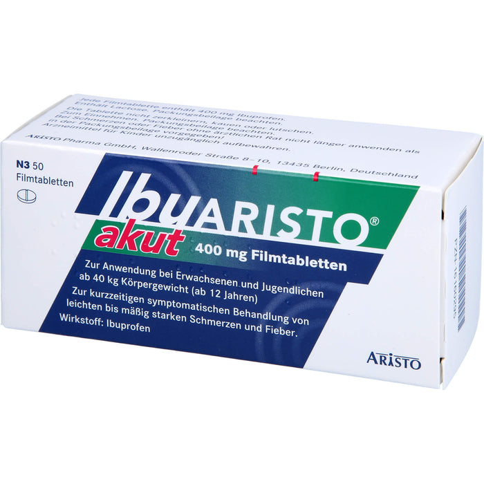 IbuARISTO akut 400 mg Filmtabletten bei Schmerzen und Fieber, 50 pcs. Tablets