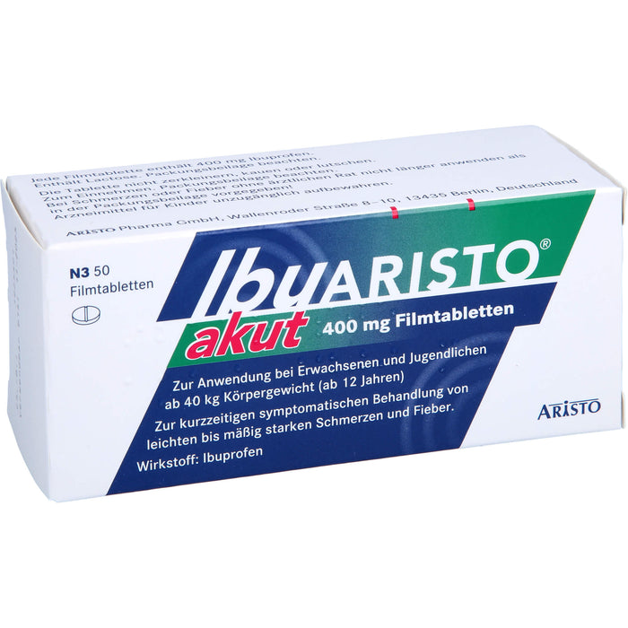 IbuARISTO akut 400 mg Filmtabletten bei Schmerzen und Fieber, 50 pcs. Tablets