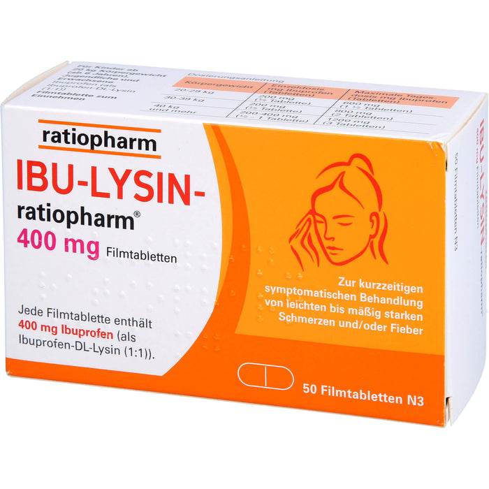 Ibu-Lysin-ratiopharm 400 mg Filmtabletten bei Schmerzen und Fieber, 50 St. Tabletten