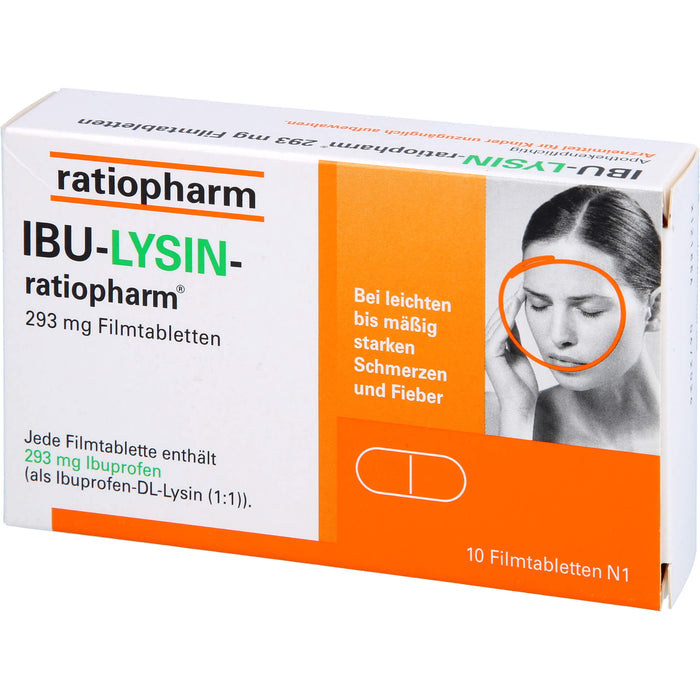 IBU-LYSIN-ratiopharm 293 mg Filmtabletten bei Schmerzen und Fieber, 10 pcs. Tablets