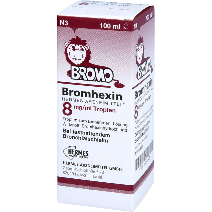 HERMES Bromhexin 8 mg/ml Tropfen bei festhaftendem Bronchialschleim, 100 ml Solution
