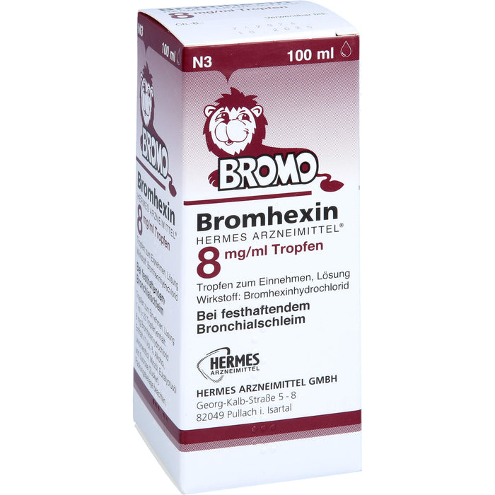 HERMES Bromhexin 8 mg/ml Tropfen bei festhaftendem Bronchialschleim, 100 ml Solution