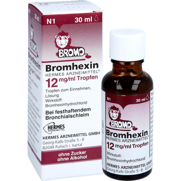 HERMES ARZNEIMITTEL Bromhexin 12 mg/ml Tropfen bei festhaftendem Bronchialschleim, 30 ml Lösung