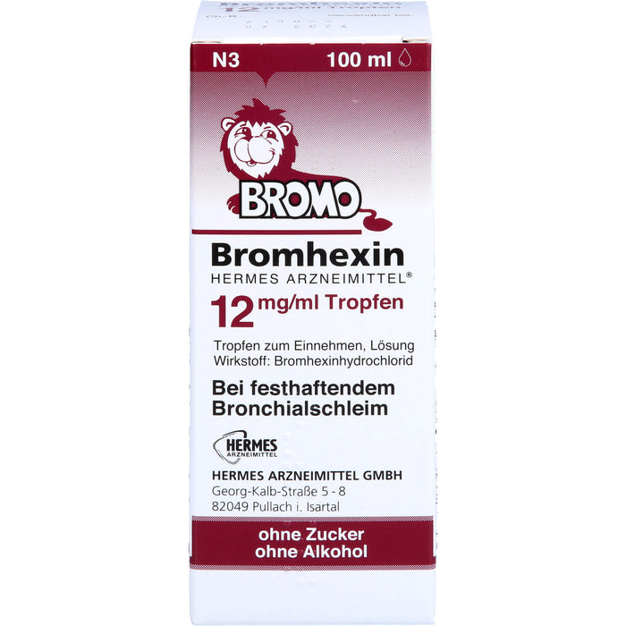 BROMO Bromhexin 12 mg/ml Tropfen bei festhaftendem Bronchialschleim, 100 ml Lösung