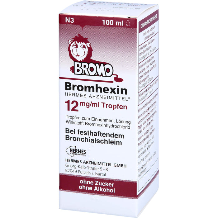 BROMO Bromhexin 12 mg/ml Tropfen bei festhaftendem Bronchialschleim, 100 ml Solution