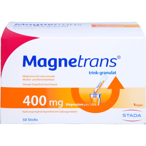 Magnetrans 400 mg Magnesium Trinkgranulat mit Orange-Grapefruit Geschmack für eine normale Muskel- und Nervenfunktion, 50 St. Beutel
