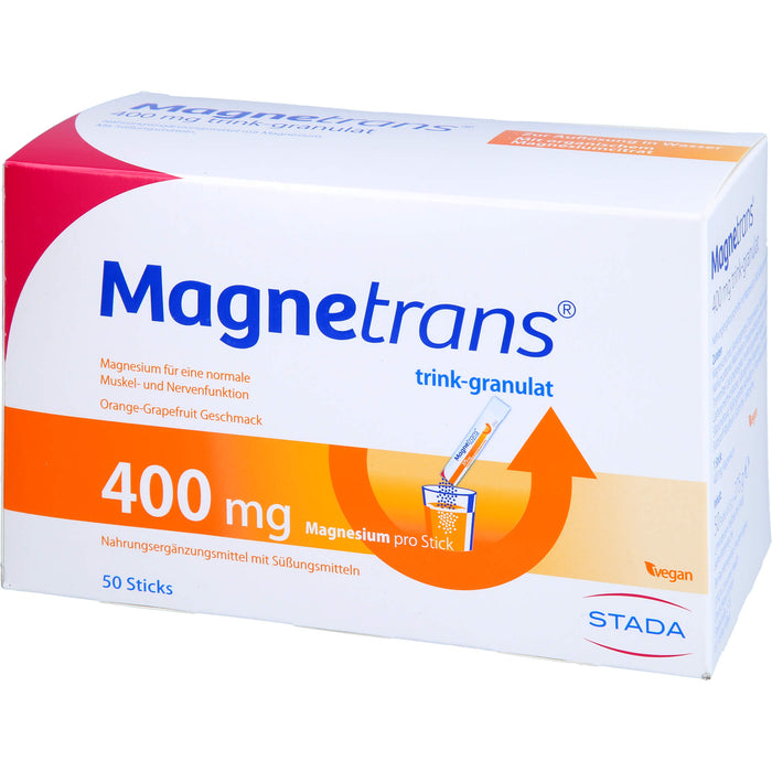 Magnetrans 400 mg Magnesium Trinkgranulat mit Orange-Grapefruit Geschmack für eine normale Muskel- und Nervenfunktion, 50 pcs. Sachets