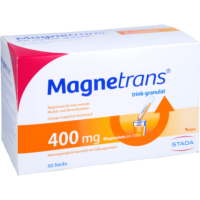 Magnetrans 400 mg Magnesium Trinkgranulat mit Orange-Grapefruit Geschmack für eine normale Muskel- und Nervenfunktion, 50 pcs. Sachets