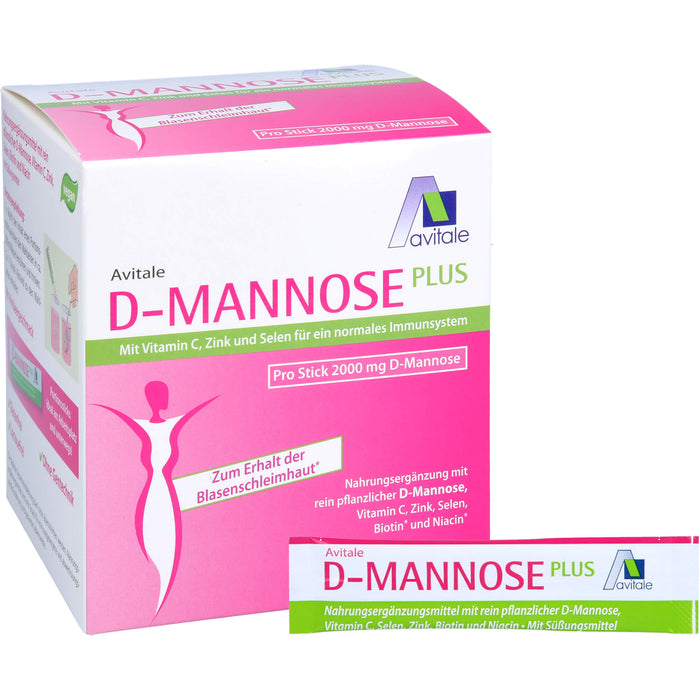 Avitale D-Mannose Pulver mit Vitamin C, Zink und Selen für ein normales Immunsystem zum Erhalt der Blasenschleimhaut, 60 pcs. Sachets