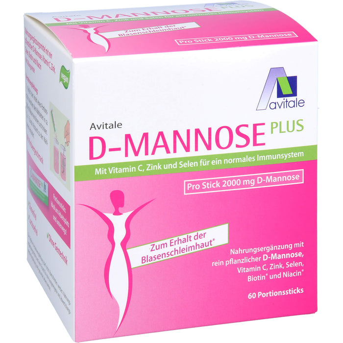Avitale D-Mannose Pulver mit Vitamin C, Zink und Selen für ein normales Immunsystem zum Erhalt der Blasenschleimhaut, 60 pcs. Sachets