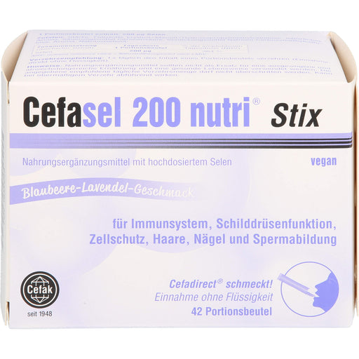 Cefasel 200 nutri Stix für Immunsystem, Schilddrüsenfunktion, Zellschutz,  Haare, Nägel und Spermabildung mit Blaubeere-Lavendel-Geschmack, 42 St. Beutel