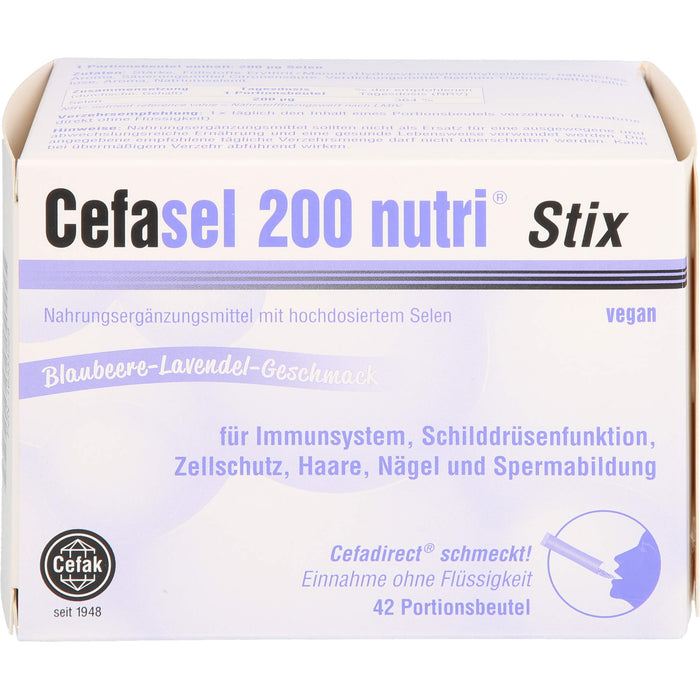 Cefasel 200 nutri Stix für Immunsystem, Schilddrüsenfunktion, Zellschutz,  Haare, Nägel und Spermabildung mit Blaubeere-Lavendel-Geschmack, 42 St. Beutel