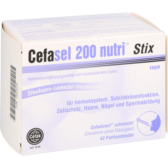 Cefasel 200 nutri Stix für Immunsystem, Schilddrüsenfunktion, Zellschutz,  Haare, Nägel und Spermabildung mit Blaubeere-Lavendel-Geschmack, 42 St. Beutel