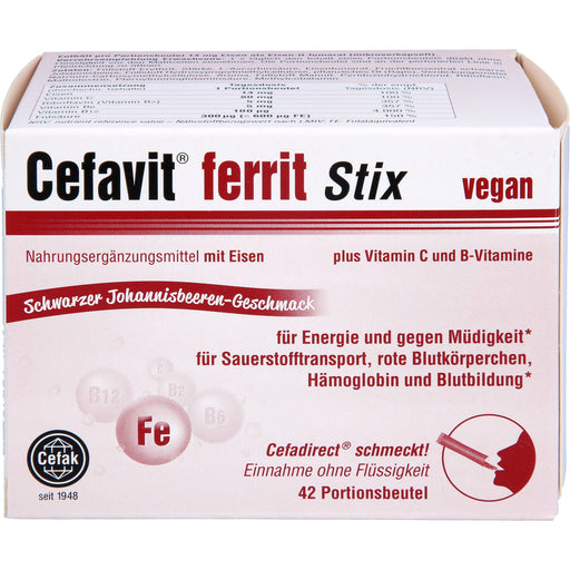 Cefavit ferrit Stix Pulver für Energie und gegen Müdigkeit mit schwarzem Johannisbeeren-Geschmack, 42 St. Beutel