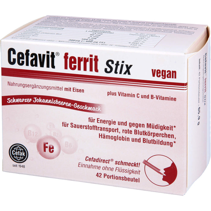 Cefavit ferrit Stix Pulver für Energie und gegen Müdigkeit mit schwarzem Johannisbeeren-Geschmack, 42 pc Sachets