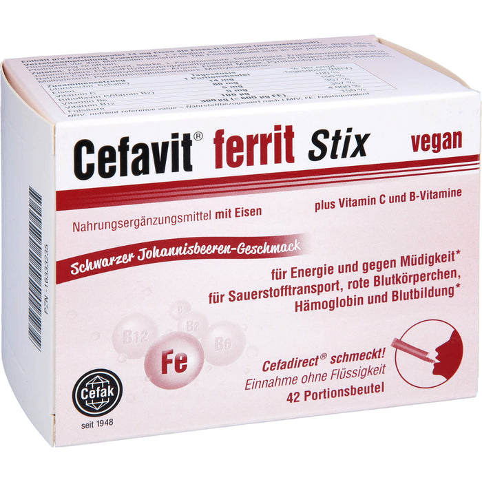 Cefavit ferrit Stix Pulver für Energie und gegen Müdigkeit mit schwarzem Johannisbeeren-Geschmack, 42 pcs. Sachets