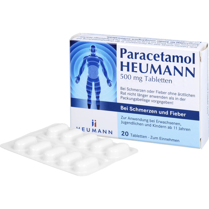 Heumann Paracetamol 500 mg Tabletten bei Schmerzen und Fieber, 20 pcs. Tablets