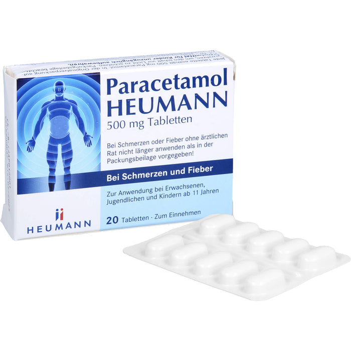 Heumann Paracetamol 500 mg Tabletten bei Schmerzen und Fieber, 20 pcs. Tablets