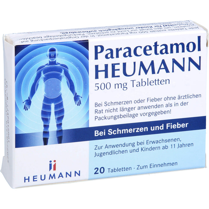 Heumann Paracetamol 500 mg Tabletten bei Schmerzen und Fieber, 20 pc Tablettes