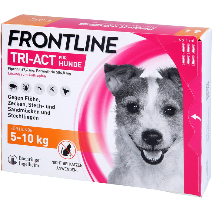 FRONTLINE TRI-ACT Lösung gegen Zecken, Flöhe und fliegende Insekten beim Hund (5-10kg), 6 pc Récipients à dose unique