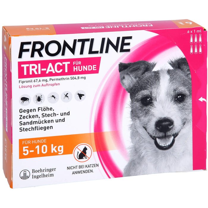 FRONTLINE TRI-ACT Lösung gegen Zecken, Flöhe und fliegende Insekten beim Hund (5-10kg), 6 pc Récipients à dose unique