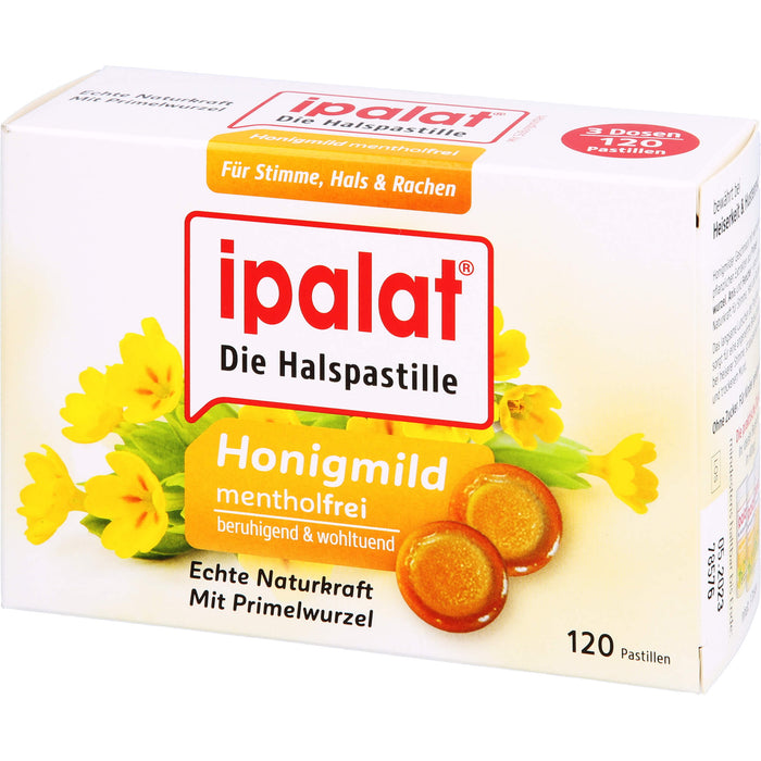 Ipalat Halspastillen honigmild o.Menthol zuckerfr., 120 pcs. Pastilles