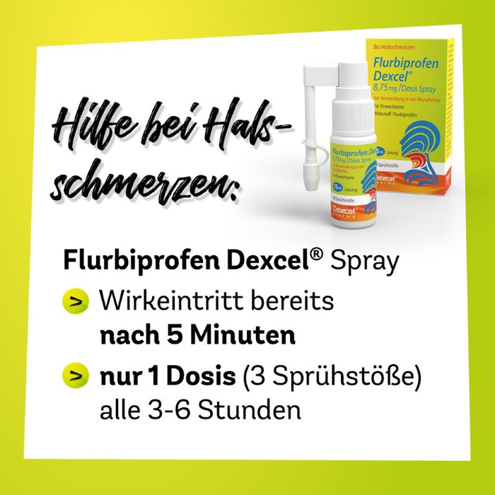 Flurbiprofen Dexcel 8,75 mg/Dosis Spray bei Halsschmerzen, 15 ml Solution