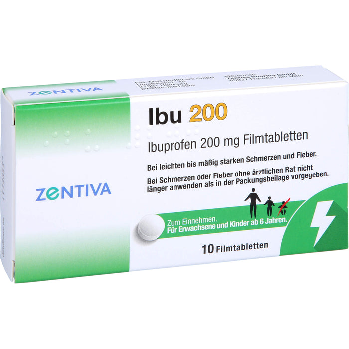 ZENTIVA Ibu 200 Filmtabletten bei Schmerzen und Fieber, 10 St. Tabletten