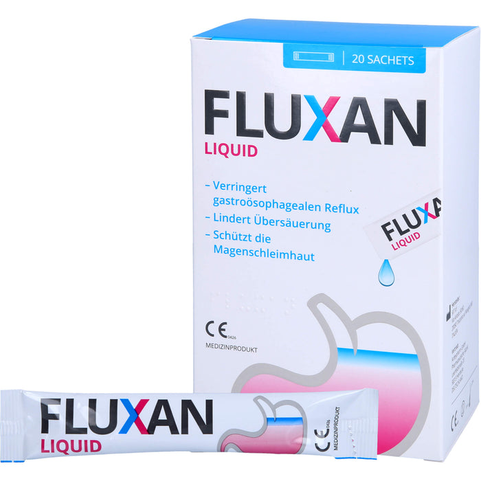 Fluxan Liquid Sachet verringert gastroösophagealen Reflux und lindert Übersäuerung, 20 pc Sachets