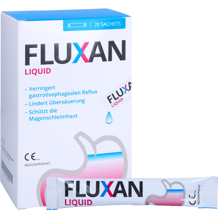 Fluxan Liquid Sachet verringert gastroösophagealen Reflux und lindert Übersäuerung, 20 St. Beutel