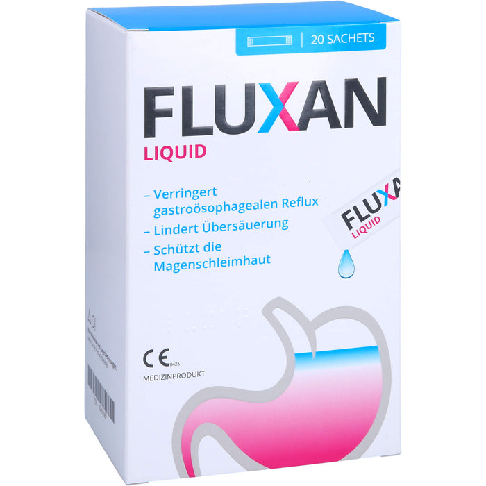 Fluxan Liquid Sachet verringert gastroösophagealen Reflux und lindert Übersäuerung, 20 pc Sachets