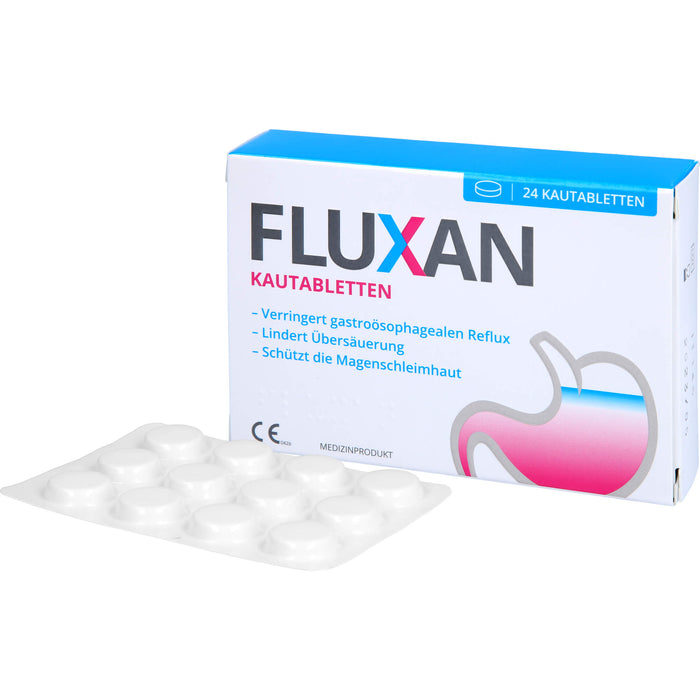 Fluxan Kautabletten verringert gastroösophagealen Reflux und lindert Sodbrennen, 24 pc 