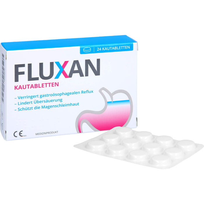 Fluxan Kautabletten verringert gastroösophagealen Reflux und lindert Sodbrennen, 24 pc 