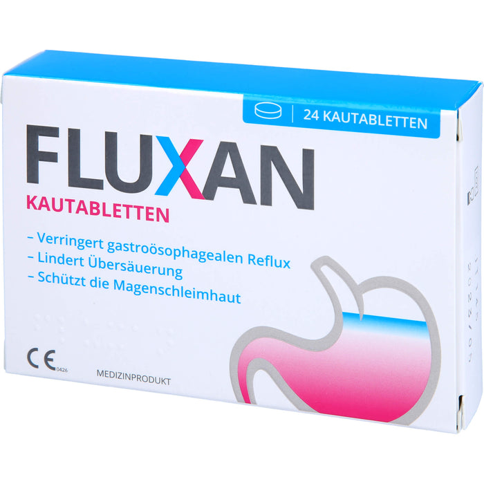 Fluxan Kautabletten verringert gastroösophagealen Reflux und lindert Sodbrennen, 24 pc 