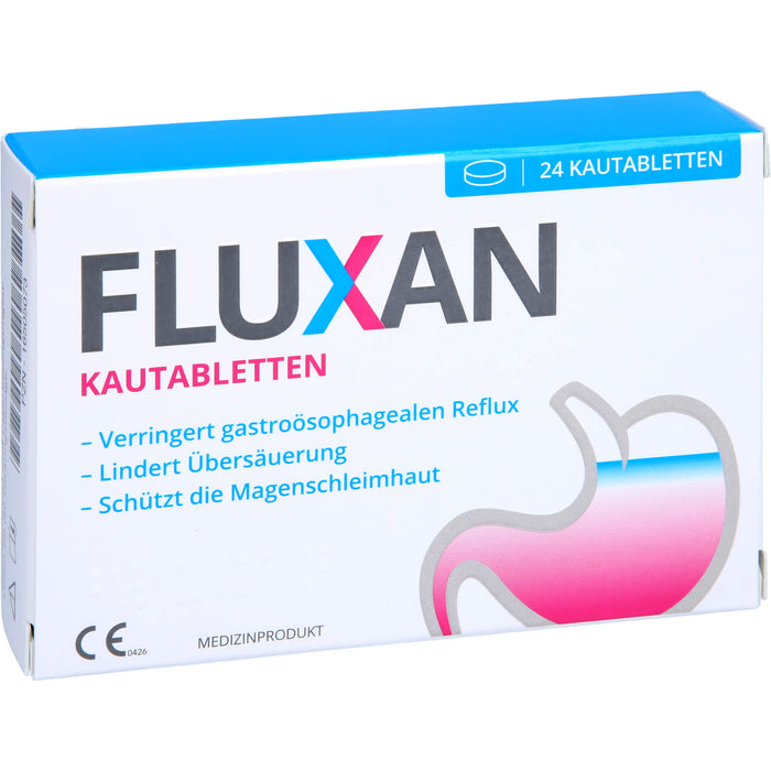 Fluxan Kautabletten verringert gastroösophagealen Reflux und lindert Sodbrennen, 24 pc 