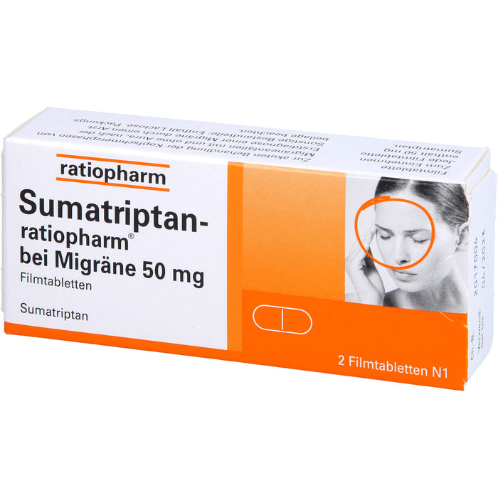 Sumatriptan-ratiopharm  bei Migräne 50 mg Filmtabletten, 2 pc Tablettes