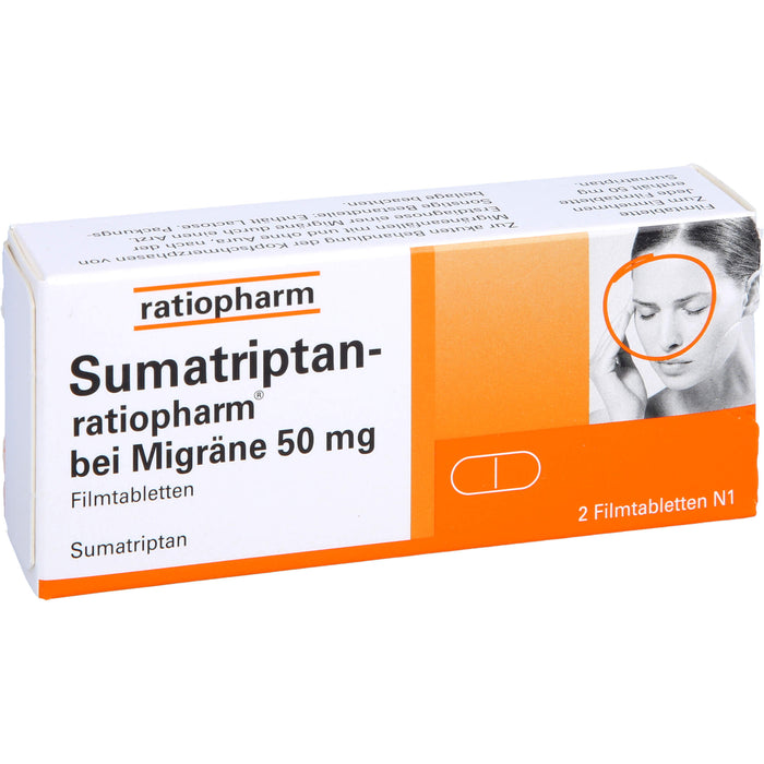Sumatriptan-ratiopharm  bei Migräne 50 mg Filmtabletten, 2 pc Tablettes