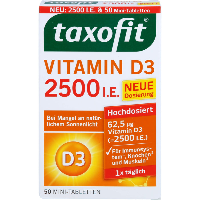 Taxofit Vitamin D3 2500 I.E. Mini-Tabletten für Abwehrkräfte und Immunsystem, 50 St. Tabletten